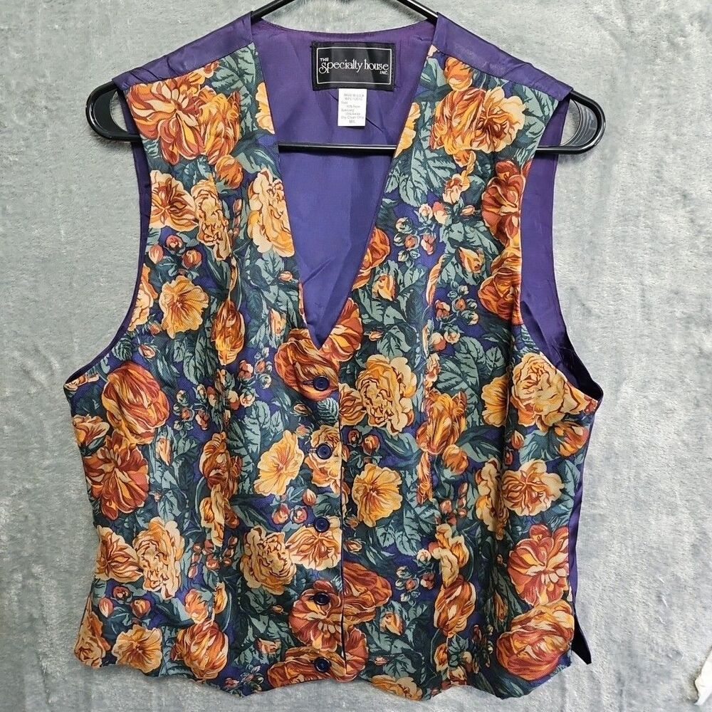 The Specialty House Women's M/L Vest Floral Lined Vintage USA